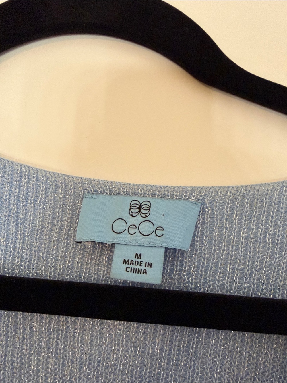 CeCe Sparkle V-Neck Knit Top in Light Blue - Picture 3 of 4